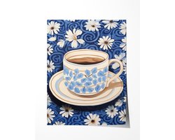 Bloemige Theepot Droom Poster - Poster 70x100 cm - Sfeervolle Wanddecoratie voor Woonkamer & Slaapkamer - Premium papier - zonder lijst