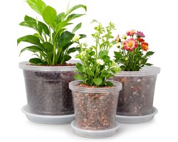 Bloempot - 9 stuks transparante plantenpotten met drainage en schotel - 5/6/7 inch - duurzaam plastic - ideaal voor zaailingen en binnengebruik