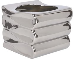 Bloempot bloemenvaas van keramiek met zeegolven - 15 cm zilver