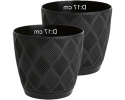 Bloempot ECO - Kruidenpot met schotel - Planten Binnen Zetten - 100% Gerecycled Materiaal - L - 17 cm - Zwart