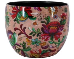Bloempot Elba H16 – Metalen Sierpot met Kleurrijk Bloemendessin – Ø19,5 cm
