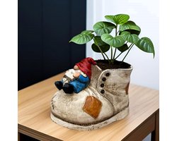 Bloempot Figuur - Tuindecoratie Pot - Planten Verfraaien - Vrolijk Gnome Design - 18 cm - Multicolor