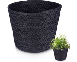 Bloempot Gevlochten Zwart 19x15,5 cm - Plantenstandaard - Plantenmand - voor Planten - Bloemen