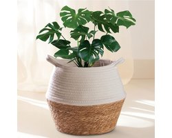 Bloempot, groot, van duurzaam zeegras en katoen, groot, voor planten en als mand voor opslag, wit