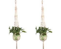 Bloempot hanger Luxe 105 cm Plantenhanger macramé - gevlochten touw katoen - 2 stuks - plantenpot ophangen