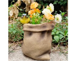 Bloempot Imitatie Tas - Plantenbak Decoratie - Buiten Decoreren - Uniek Design - 21.5 cm - Linnen