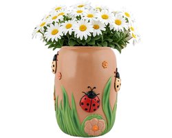 Bloempot Lieveheersbeestje - Decoratieve Pot - Planten Verfraaien - Weerbestendig Hars - 19 cm Hoog - Multicolor