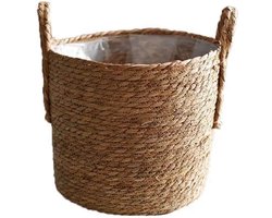 Bloempot, mandpot, natuurlijke handgeweven plantenpotten, sierpot, mand met lekvrije kunststof voering, voor tuin, woonkamer, balkon, bloempot 25 cm diameter