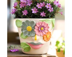 Bloempot met Abstract Gezicht - Schattige Plantenpot - Multicolor - 14 cm