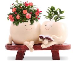 Bloempot met gezicht - Plantenpot decoratie - Planten decoreren - Schattig smiley ontwerp - 18 cm lengte - Multicolor