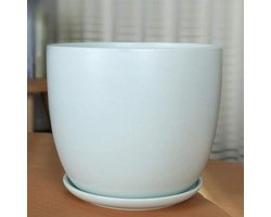 Bloempot met lentemotief, porseleinen bloempot voor binnen en buiten, keramische bloempot voor vetplanten, wit en zwart, bloempot voor binnen en buiten, interessant (blauw 14 cm * 13 cm)