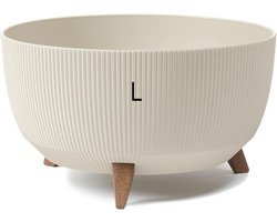 Bloempot met poten van kunststof, ronde schaal met inzetstuk, kruidenpot, kleur katoen, moderne plantenbak voor binnen en buiten, katoen, maat L