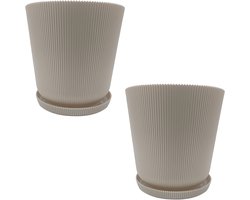Bloempot met schotel - set van 2 - Ø 20 cm - beige
