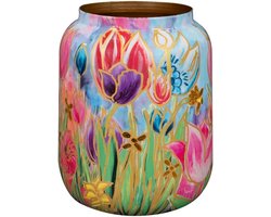 Bloempot Metaal - Plantenbak Rond - Binnen Decoratie - Unieke Artistieke Print - 21x24 cm - Dutch Beauty Spring