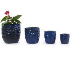 Bloempot – Ø38 Cm – Glanzend En Vorstbestendig – Keramiek – Navy Blue – Voor Grote Kamerplanten En Tuinplanten