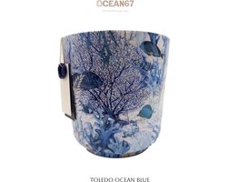 Bloempot-Ocean67 Toledo - H25,5 x Ø 25 cm - Ocean Blue - Handgemaakte bloempot voor binnen - voor planten, droogbloemen, sierboeketten en decoratie - Emaille vaas van glas en metaal