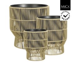 Bloempot - Peta pot rond op standaard groen set van 3 - h37xd36cm
