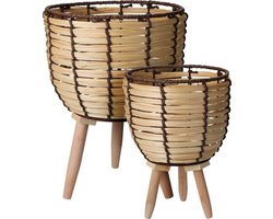 BLOEMPOT - PLANTEN MAND OP POOTJES HOUT SET2