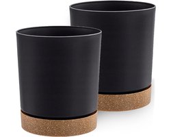 Bloempot plantenbak overpot kunststof decoratief voor grote en kleine planten set van 2 kruidenpot antraciet doorsnede 11 cm.