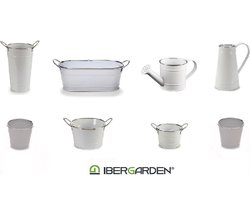 Bloempot plantenpot plantenbak wit(zink) zilveren rand set van 8