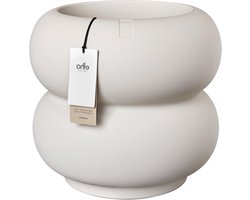 Bloempot Rond - Buitenpot Lage - Planten Verfraaien - 100% Gerecycled Plastic - 43x40 cm - Linnen Wit