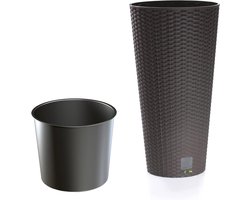 Bloempot Rotanlook - Plantenbak Kunststof - Planten Verpotten - Met Inzetstuk - 476 cm Hoog - Donkerbruin