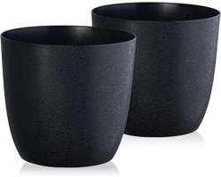Bloempot Set - Kamerplant Pot - Planten Binnen - Gerecycled Materiaal - Diameter 33.5 cm - Zwart