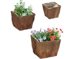 bloempot - set van 3 - kokosvezels - vierkant - 3 groottes - tuin - balkon - vensterbank