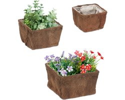 bloempot - set van 3 - kokosvezels - vierkant - 3 groottes - tuin - balkon - vensterbank