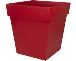 Bloempot Toscane vierkant kunststof rood L32 x B32 x H32 cm - 22 liter - Bloempotten/plantenpotten