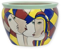 Bloempot van porselein – stijlvolle plantenpot met abstract motief – decoratieve porseleinen pot voor kamerplant of interieur