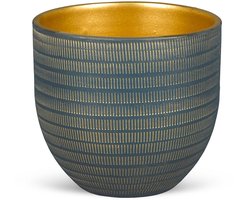 Bloempot voor Binnen - Aardewerk - Blauw Goud - Ø24 cm - Plantenpot - Handgemaakt - Hoogwaardige Kwaliteit