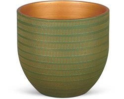 Bloempot voor Binnen - Aardewerk - Groen Goud - Ø24 cm - Plantenpot - Handgemaakt - Hoogwaardige Kwaliteit