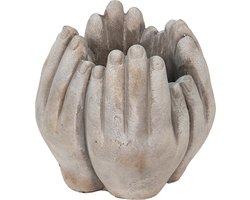 Bloempot voor Binnen – Beige Handen – Rustieke Pot – 15x15x17 cm – Handenmotief
