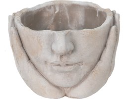 Bloempot voor Binnen – Beige – Rustieke Pot – 19x19x13 cm – Steen– Hoofdmotief