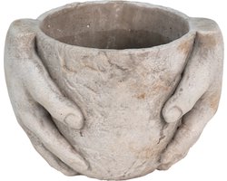 Bloempot voor Binnen – Grijs Handen – Rustieke Pot – 21x16x15 cm – Handenmotief