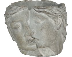 Bloempot voor Binnen – Grijs – Rustieke Pot – 16x14x13 cm – Steen – Vrouwenmotief