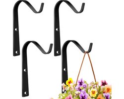 Bloempothaak - 4 Stuks - Metalen Plantenhaak - Muurhaak Voor Planten - Wandgemonteerde plantenhangers - Muurhaak Hanging Basket - Binnen Of Buiten - Rustieke plantenhouder van ijzer - Hanger Voor Planten Of Decoratie - Tuin Haak - Zwart