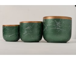 Bloempotten Binnen - Keramiek - Gouden Rand - Bloempot buiten - Afvoergat 19 cm - Groen – Medium