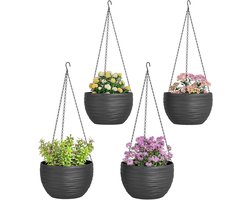 Bloempotten Set - Plantenbakken Ophangbaar - Tuin Decoratie - Zelfbewaterend Systeem - 4 stuks - Zwart