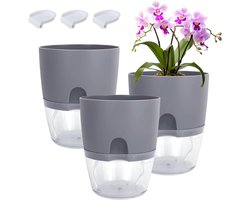 Bloempotten Set - Plantenpotten Bakken - Zelf Water Geven - Waterreservoir Inbegrepen - 3 Stuks - Grijs