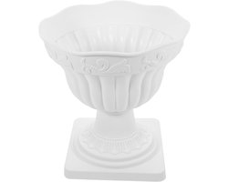 Bloempotten Vintage Urn - Plantenbak Romeinse Zuil - Decoratie Buiten - Duurzaam Kunststof Materiaal - 21 cm Hoog - Wit