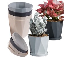 Bloempotten voor binnen en buiten, 5 inch, set van 6 stuks met drainagegaten en schaal voor bloempotten in de tuin (5 inch, 6 stuks)