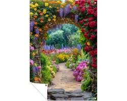 Bloemrijk tuinpad - Bloemen - Natuur - Tuinposters doorkijk - Buiten poster - Tuinaccessoires - Balkon decoratie - Schutting tuindoek - Tuinposter 30x45 cm
