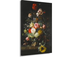 Bloemstilleven - Rachel Ruysch schilderijen - Bloemen portret - Schilderijen canvas Natuur - Wanddecoratie kinderkamer - Canvas schilderijen woonkamer - Decoratie woonkamer 50x70 cm