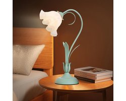 Bloemvormige tafellamp (20 inch) – Groene glazen lamp in lelievorm – Prachtige woondecoratie voor slaapkamers, eetkamers, werkkamers en woonkamers
