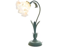Bloemvormige tafellamp, groene kleine tafellamp met bloemmotief en glazen lampenkap, lelietje-van-de-dalen lamp voor woonkamer en slaapkamer (5W) (groen)