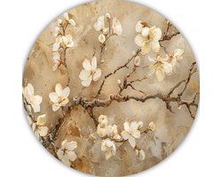 Bloesem muurdecoratie rond - Natuur - Bloemen - Rond schilderij takken - Beige - Wit - Wandcirkels woonkamer - Kantoor decoratie - Muurcirkel forex 90x90 cm