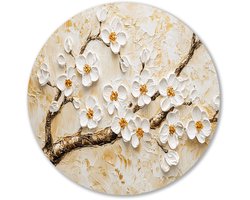 Bloesem takken met goud - Bloesem muurdecoratie rond - Ronde wandprint bloemen - Impressionisme - Unieke muurcirkel - Kantoor accessoires - muurcirkel aluminium 60x60 cm