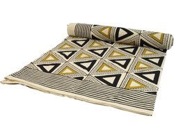 Blokdruk Bedsprei - Sprei Sofa Throw - Decoratie Woonkamer - Handgemaakt Met Houten Stempels - 150x200 cm Enkel - Ivoor